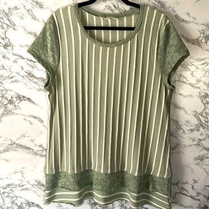 Suzanne Betro size xl sage/white stripe short sleeve knit top.